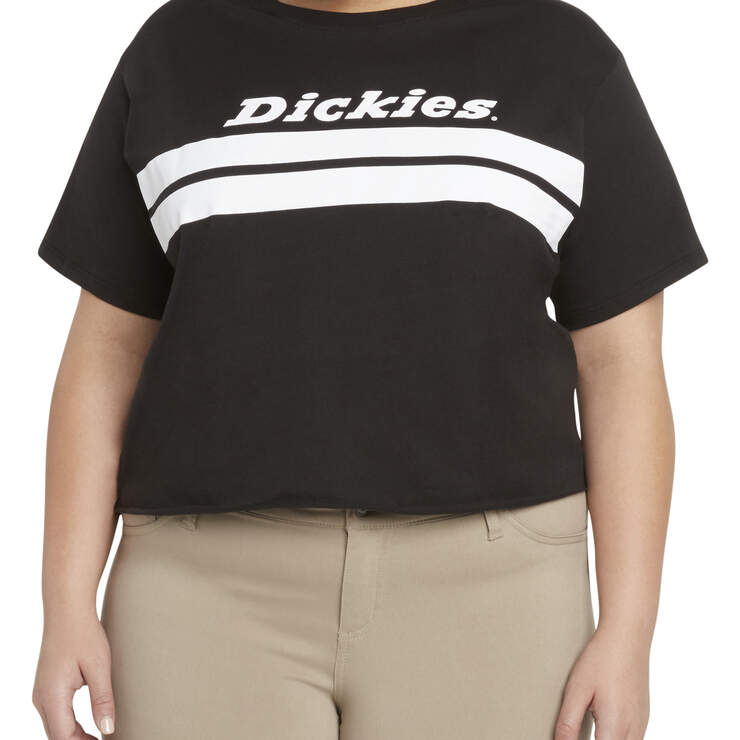 Dickies Girl Juniors' Plus Chest Striped Cropped T-Shirt - Black/White (BKW) image number 1