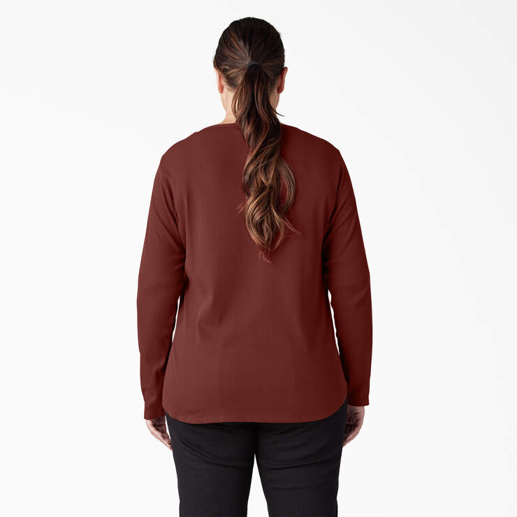 Women's Plus Henley Long Sleeve Shirt - Fired Brick (IK9) image number 2