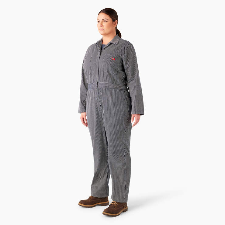 Women's Plus Relaxed Fit Long Sleeve Hickory Stripe Overalls - Rinsed Hickory Stripe (RHS) image number 3