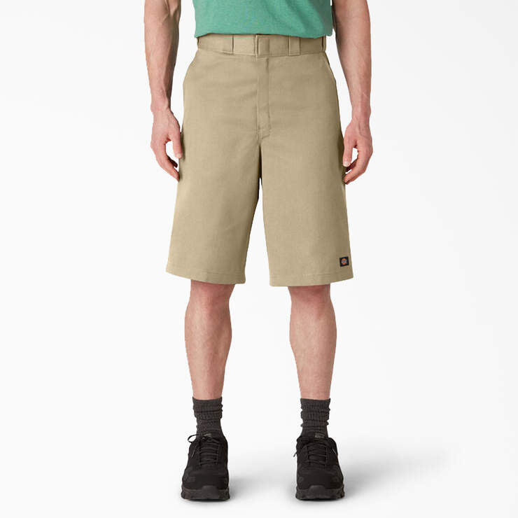 Loose Fit Flat Front Work Shorts, 13" - Khaki (KH) image number 1