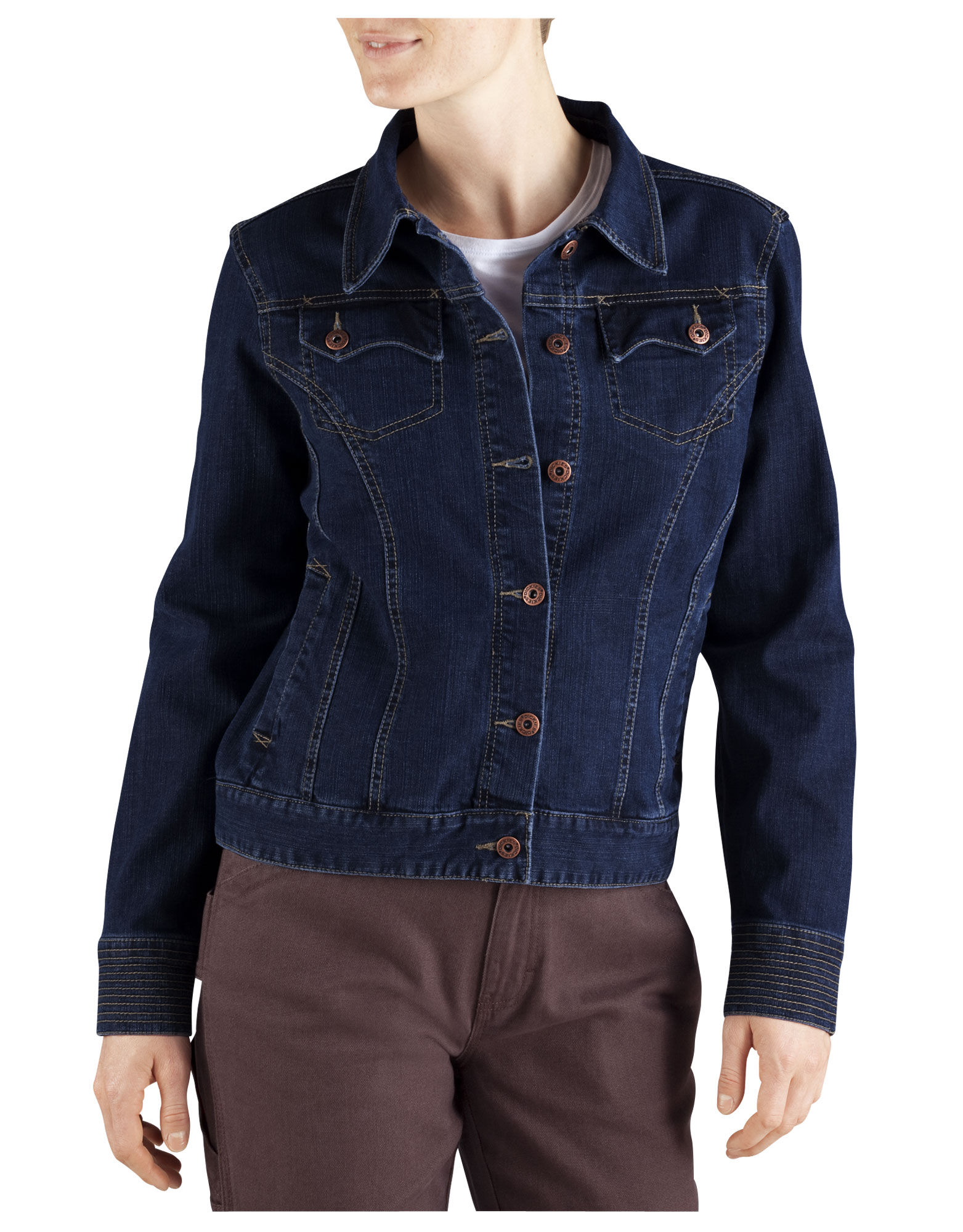 Womens Denim Jacket , Dark Indigo L 