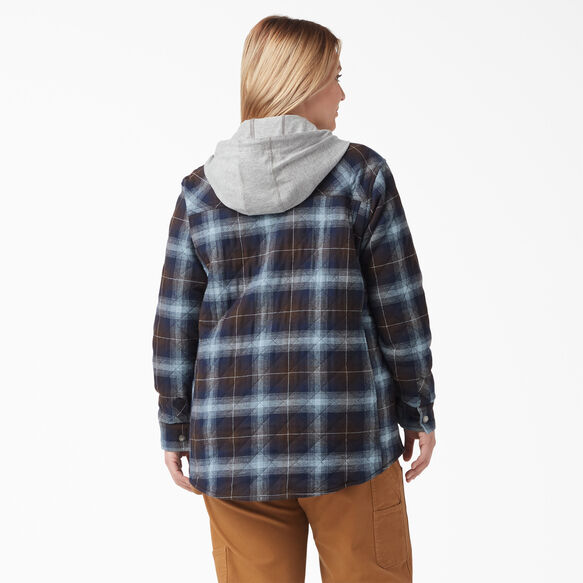 Women&rsquo;s Plus Flannel Hooded Shirt Jacket - Clear Blue/Brown Ombre Plaid &#40;A1G&#41;