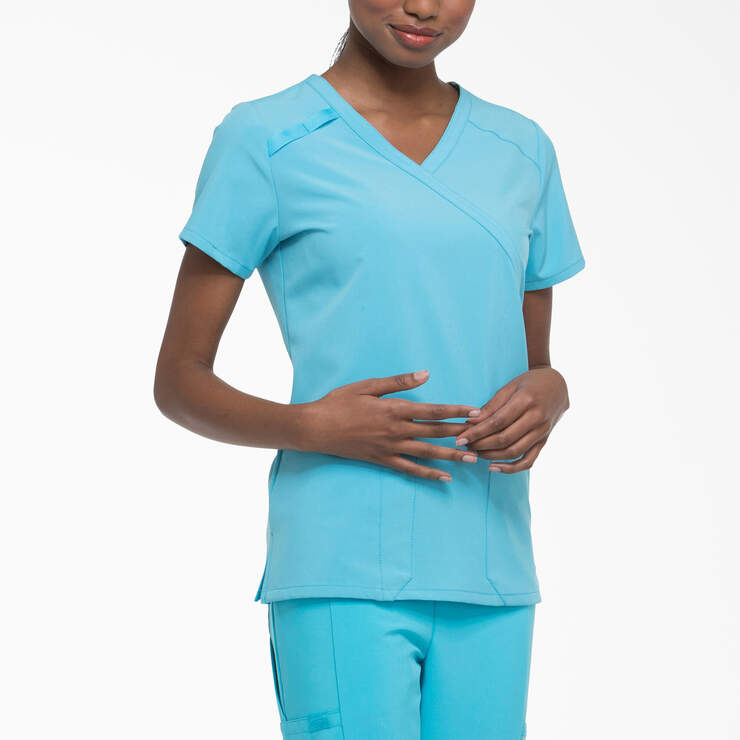 Women's EDS Essentials Mock Wrap Scrub Top - Turquoise (TQ) image number 4
