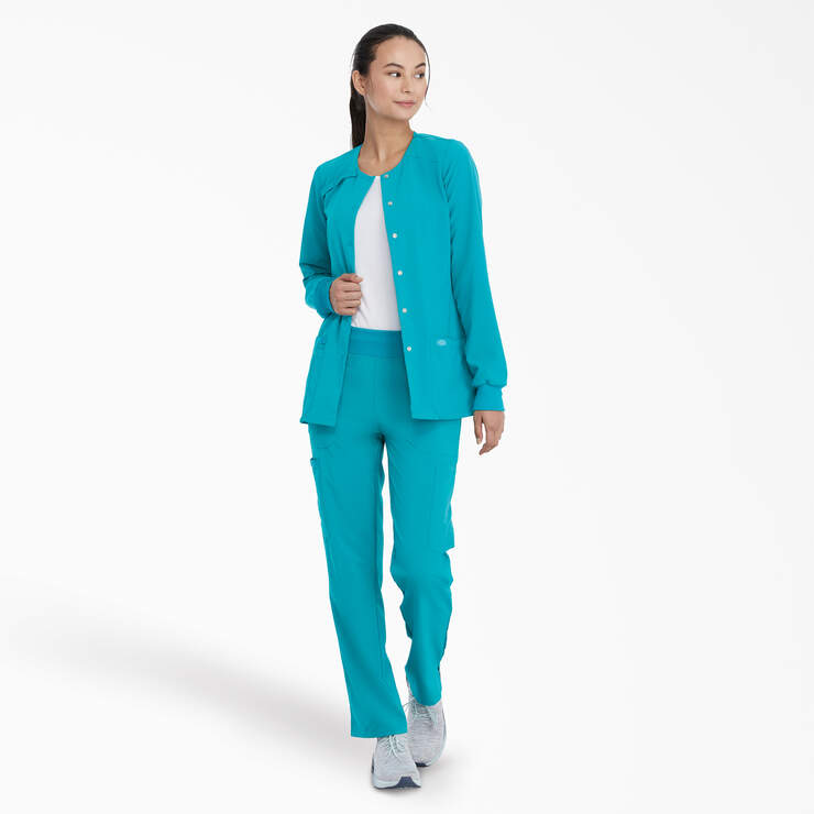Women's EDS Essentials Snap Front Scrub Jacket - Teal Blue (TLB) image number 5
