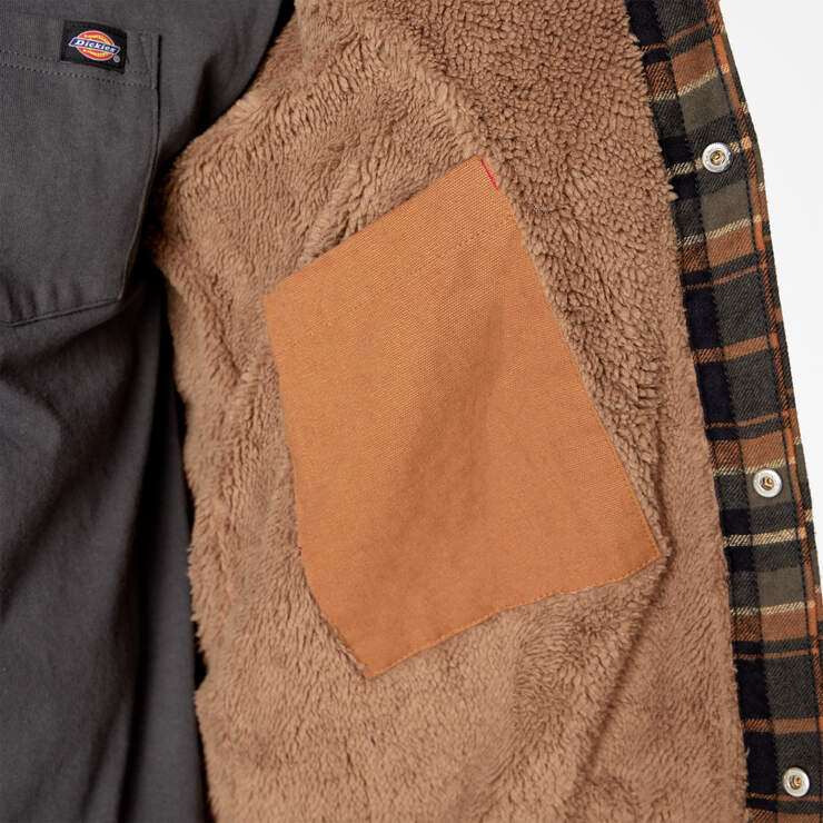 Water Repellent Fleece-Lined Flannel Shirt Jacket - Moss/Black Plaid (B1B) image number 5