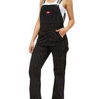 Dickies Girl Juniors' Pinstriped Overalls - Black White Stripe (BWS)
