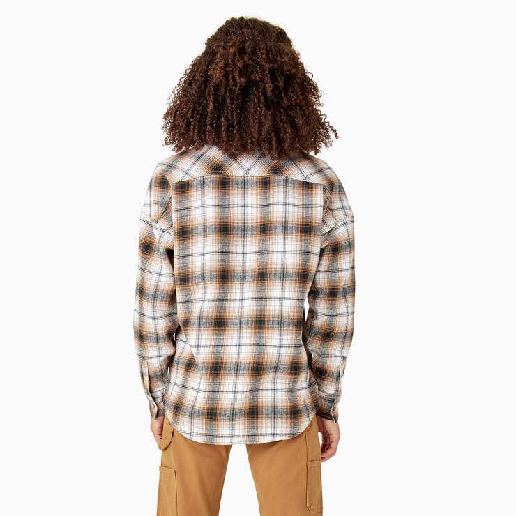 Women's Long Sleeve Flannel Shirt - Brown Duck/Black Ombre Plaid (WPB) image number 2