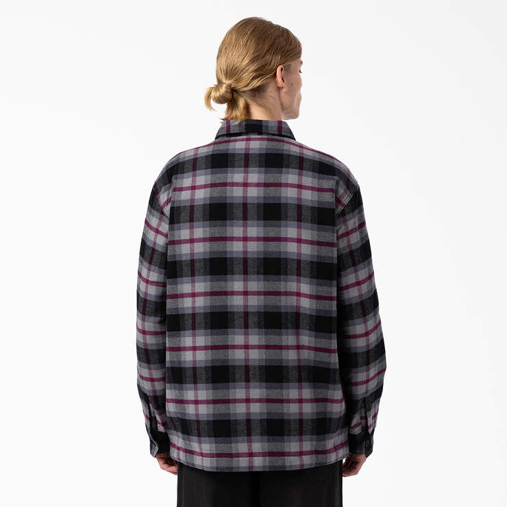 Flannel Quilted Lined Shirt Jacket - Black Wine Grey Plaid (APW) image number 2