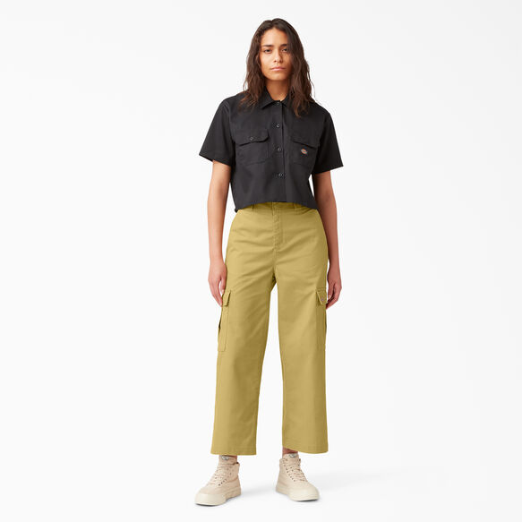 Women&#39;s Twill Cropped Cargo Pants - Stonewashed Dark Khaki &#40;S2K&#41;