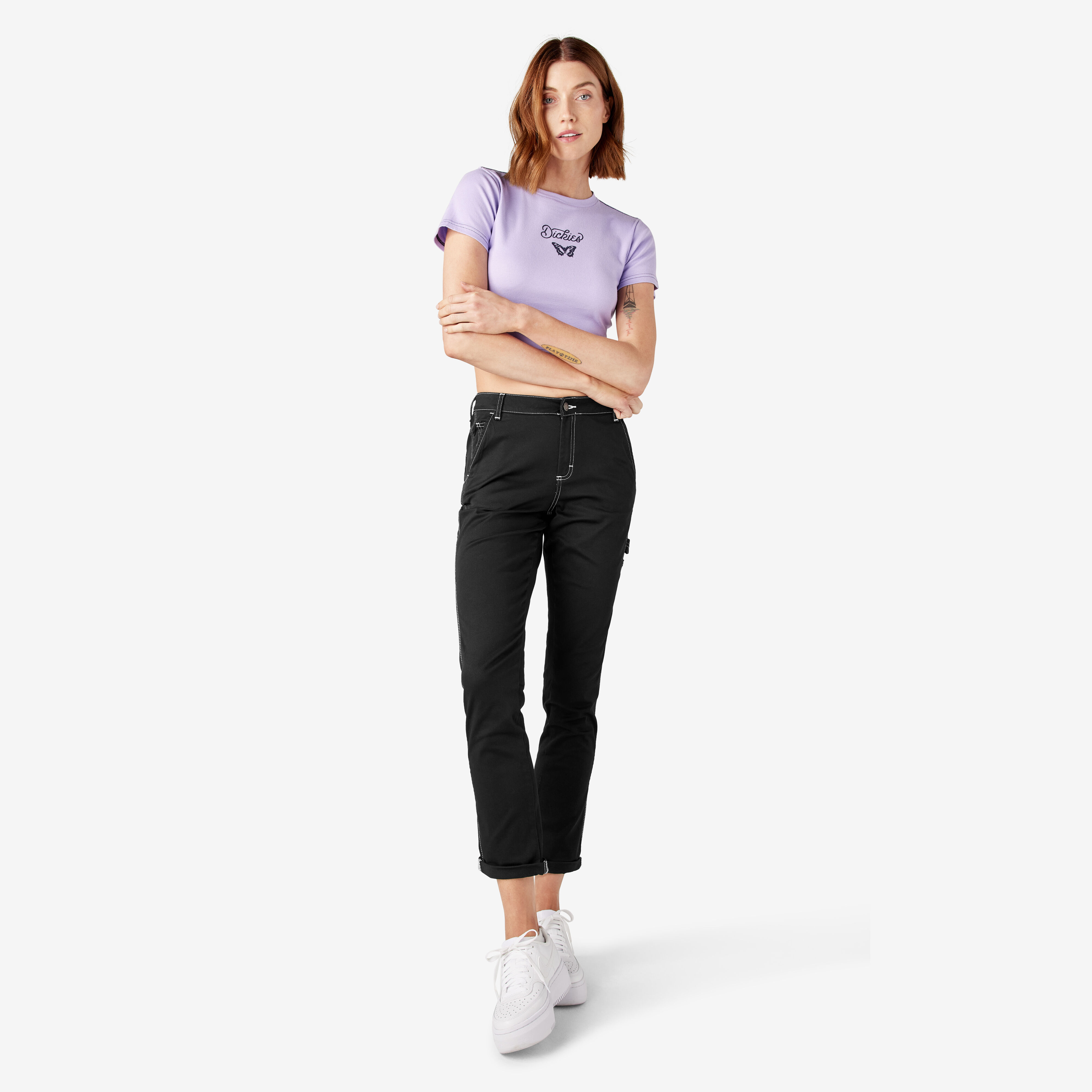 Women s Slim Straight Fit Roll Hem Carpenter Pants Dickies US