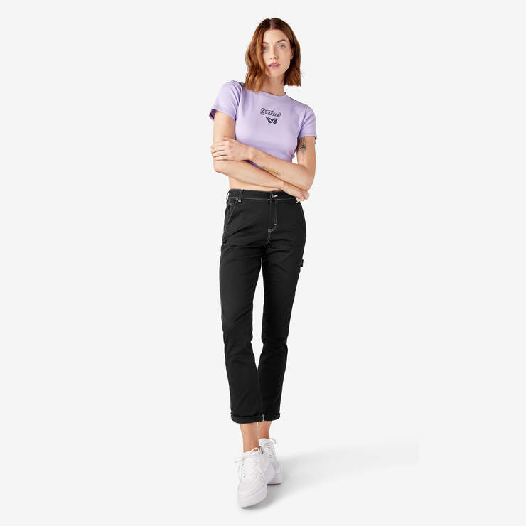 Women's Slim Straight Fit Roll Hem Carpenter Pants - Black (BKX) image number 5