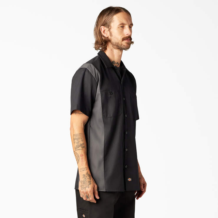 Two-Tone Short Sleeve Work Shirt - Black Dark Gray Tone (BKCH) image number 4