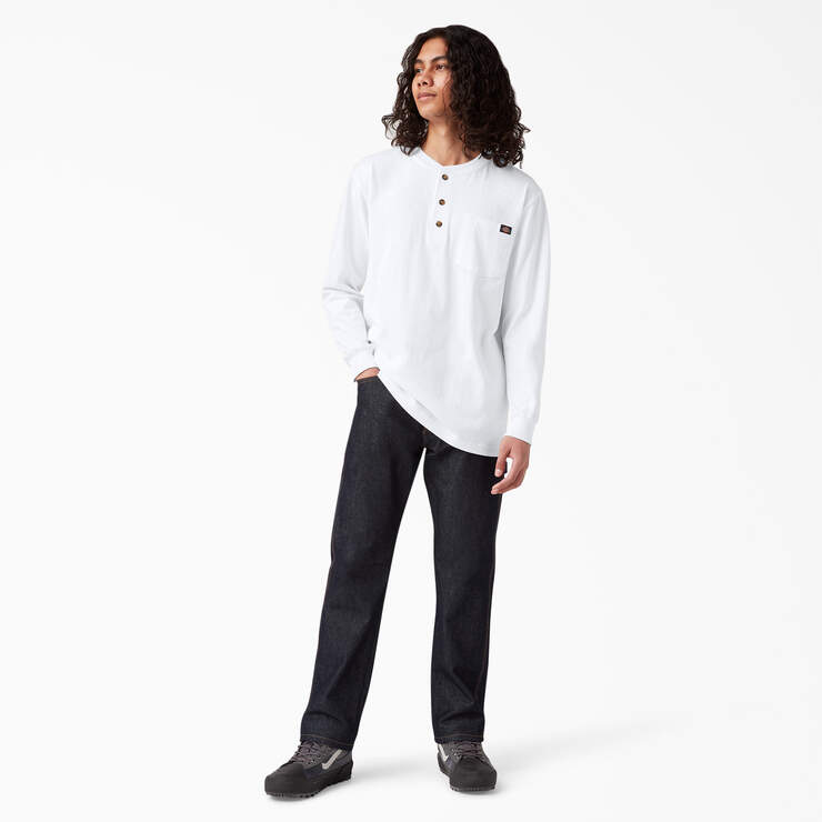 Heavyweight Long Sleeve Henley T-Shirt - White (WH) image number 8