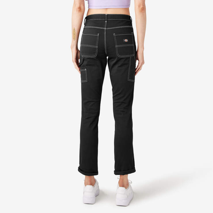 Women's Slim Straight Fit Roll Hem Carpenter Pants - Black (BKX) image number 2