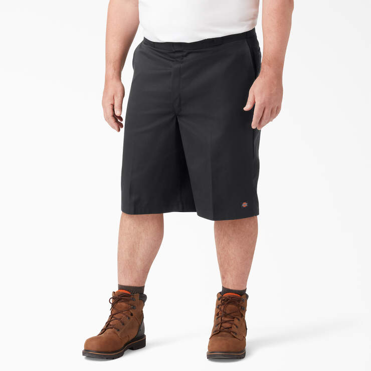Loose Fit Flat Front Work Shorts, 13" - Black (BK) image number 4