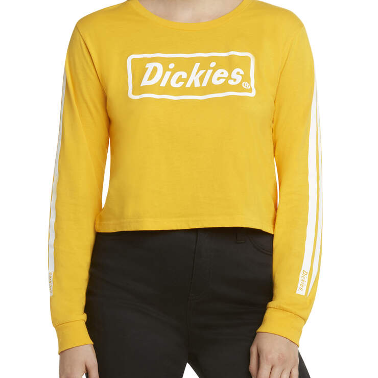 Dickies Girl Juniors' Long Sleeve Block Logo Cropped T-Shirt - Yellow (YL) image number 1