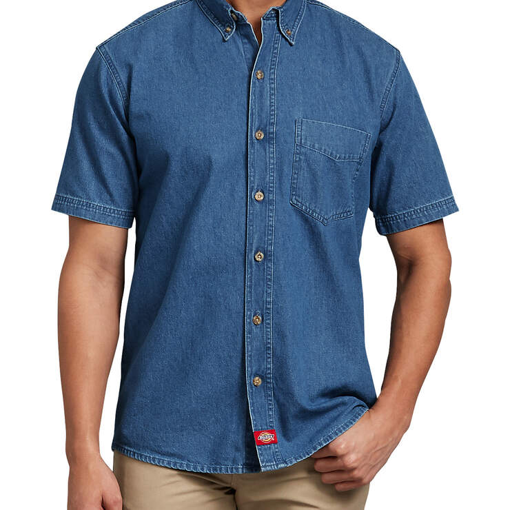 Short Sleeve Denim Shirt - Stonewashed Indigo Blue (SNB) image number 1