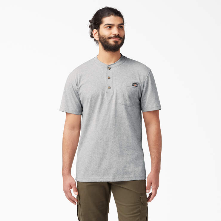 Heavyweight Short Sleeve Henley T-Shirt - Heather Gray (HG) image number 1