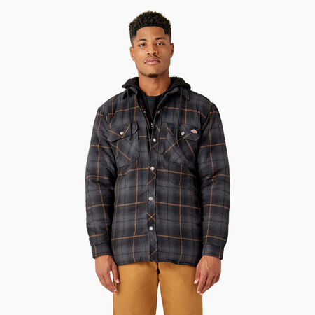 Water Repellent Flannel Hooded Shirt Jacket - Black/Charcoal Ombre Plaid &#40;C1D&#41;