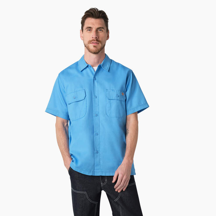 Madras Short Sleeve Work Shirt - Azure Blue (AB2) image number 1