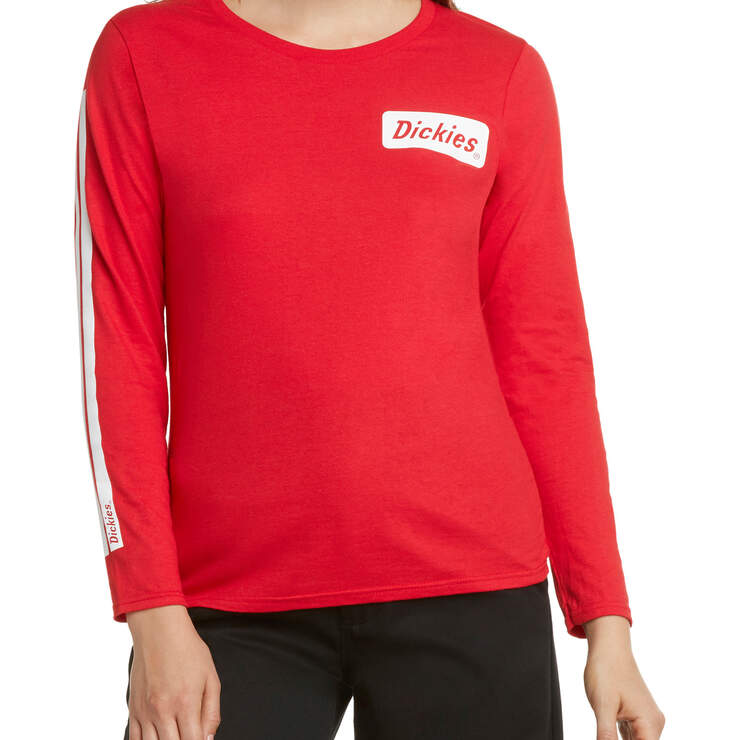 Dickies Girl Juniors' Long Sleeve Signature Striped T-Shirt - Red (RD) image number 1