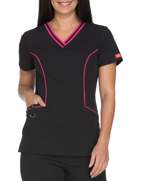 Women's Xtreme Stretch V-Neck Scrub Top - BLACK (BLK)