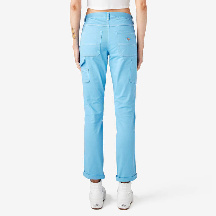 Women's Slim Straight Fit Roll Hem Carpenter Pants - Azure Blue (AB2) image number 2
