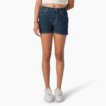 Women&#39;s High Waisted Denim Carpenter Shorts, 3&quot; - Stonewashed Indigo Blue &#40;SNB&#41;