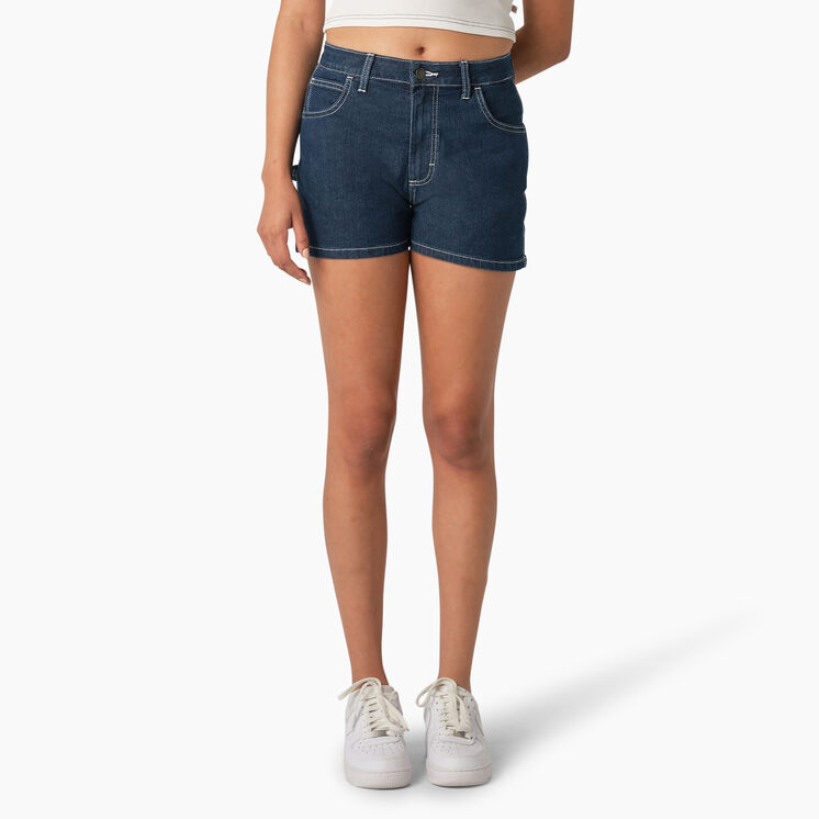 Women&#39;s High Waisted Denim Carpenter Shorts, 3&quot; - Stonewashed Indigo Blue &#40;SNB&#41;