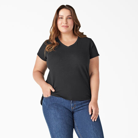 Women&#39;s Plus Short Sleeve V-Neck T-Shirt - Black &#40;KBK&#41;
