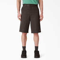 Loose Fit Flat Front Work Shorts, 13" - Dark Brown (DB)