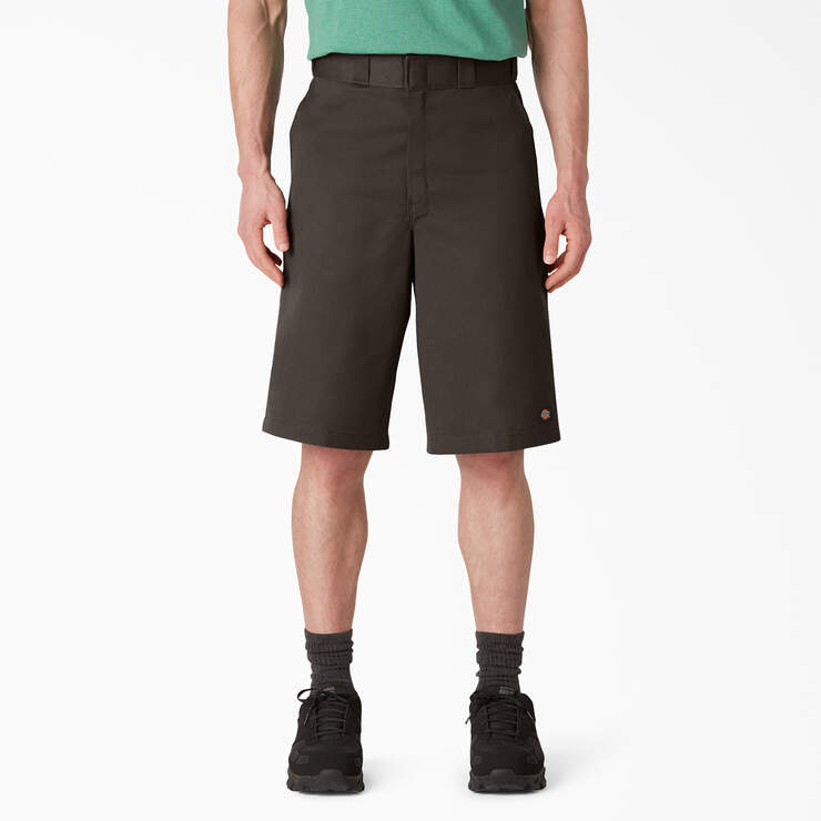 Loose Fit Flat Front Work Shorts, 13" - Dark Brown (DB) image number 1