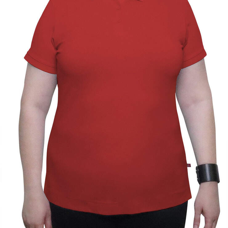 Dickies Girl Plus Short Sleeve 3 Button Pique Polo Shirt - Red (RD) image number 1