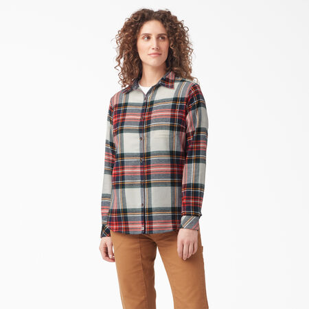 Women&#39;s Long Sleeve Plaid Flannel Shirt - Molten Lava Highland Plaid &#40;B1L&#41;