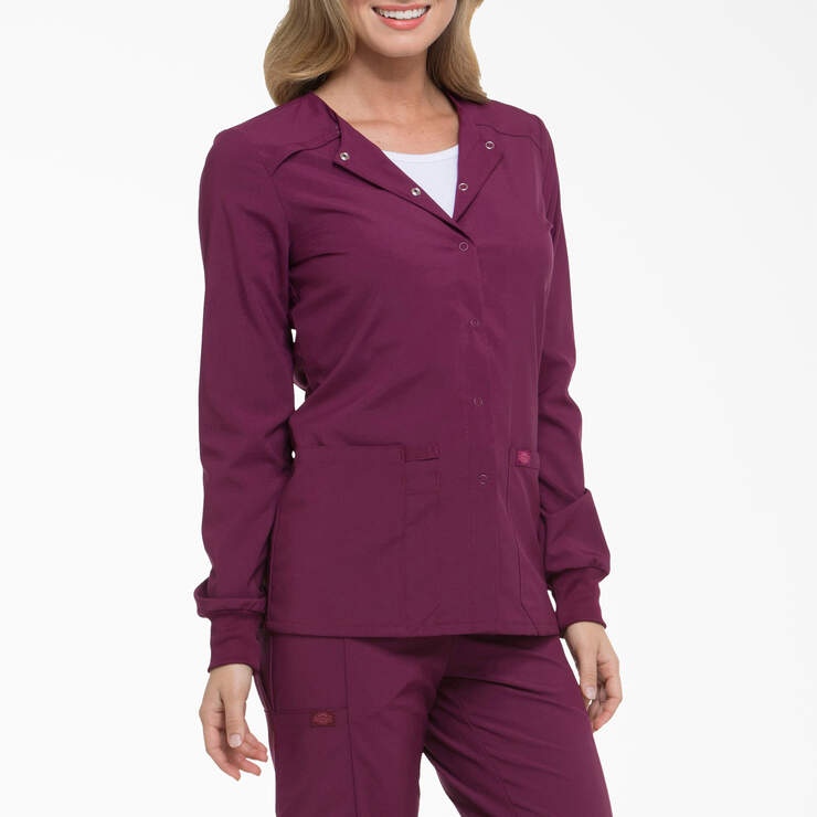 Women's EDS Essentials Snap Front Scrub Jacket - Wine (WIN) image number 4