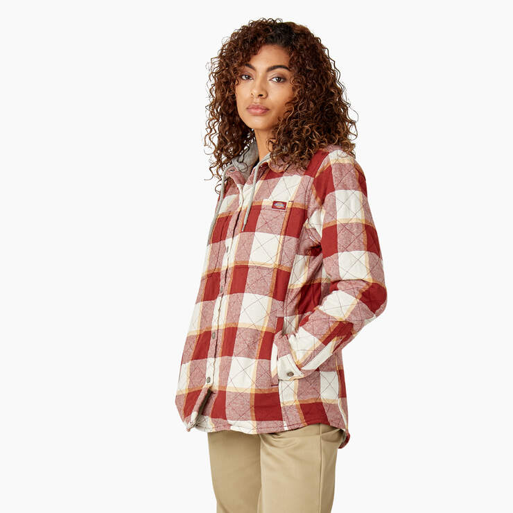 Women’s Flannel Hooded Shirt Jacket - Fired Brick Campside Plaid (A2E) image number 3