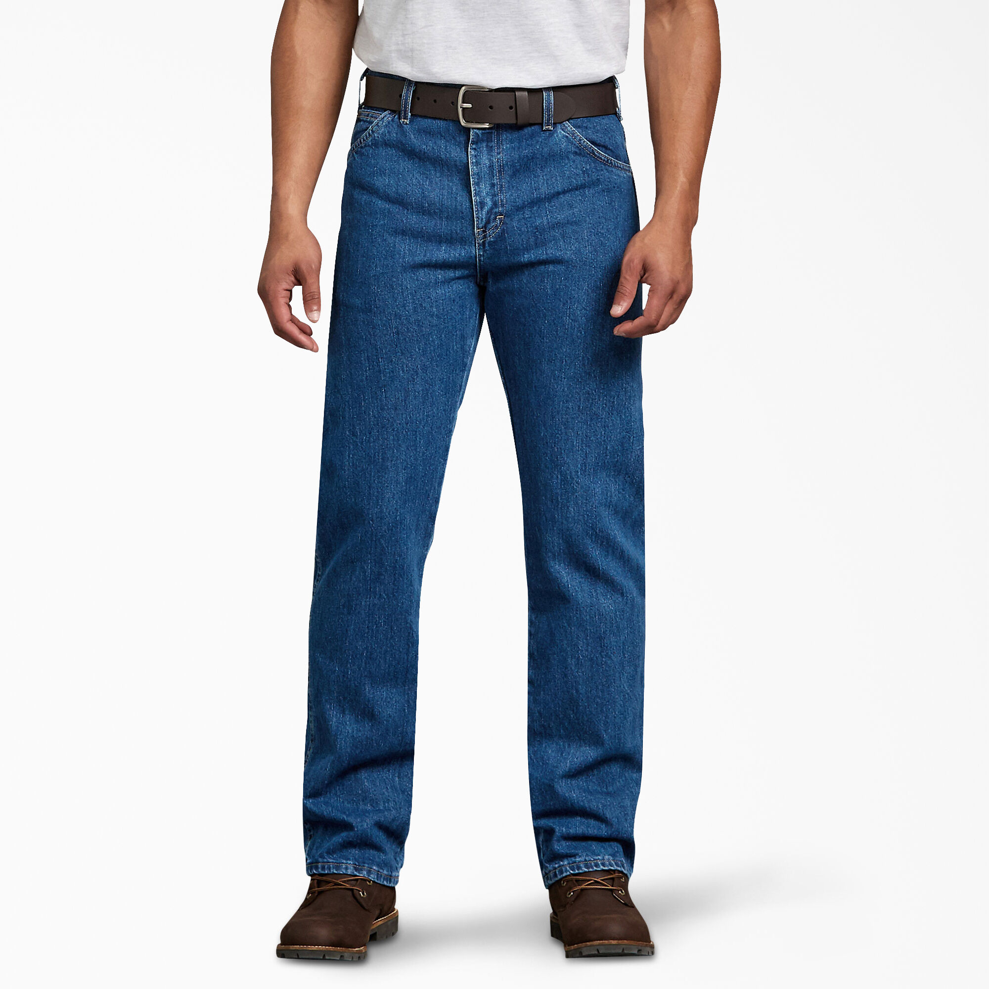Men's Classic 5 Pocket Western Blue Stonewash Regular Straight Leg Work Jeans 