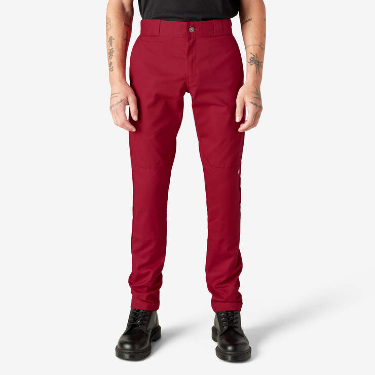 Skinny Fit Double Knee Work Pants - English Red (ER) image number 1