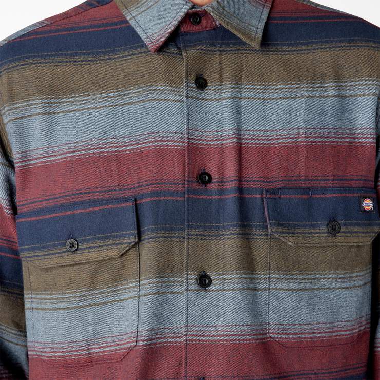 Long Sleeve Flannel Shirt - Brick/Olive Blanket Stripe (BVS) image number 7