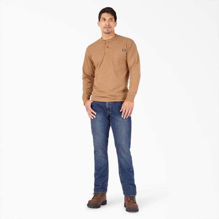 Heavyweight Heathered Long Sleeve Henley T-Shirt - Brown Duck Heather (BDH) image number 6