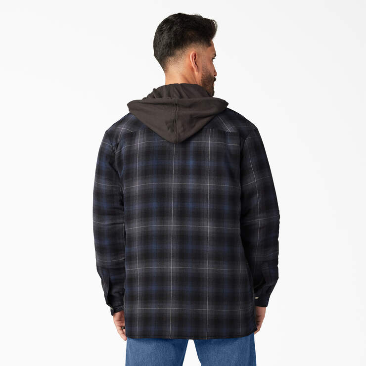Water Repellent Flannel Hooded Shirt Jacket - Black Ink Navy Ombre Plaid (B2P) image number 2