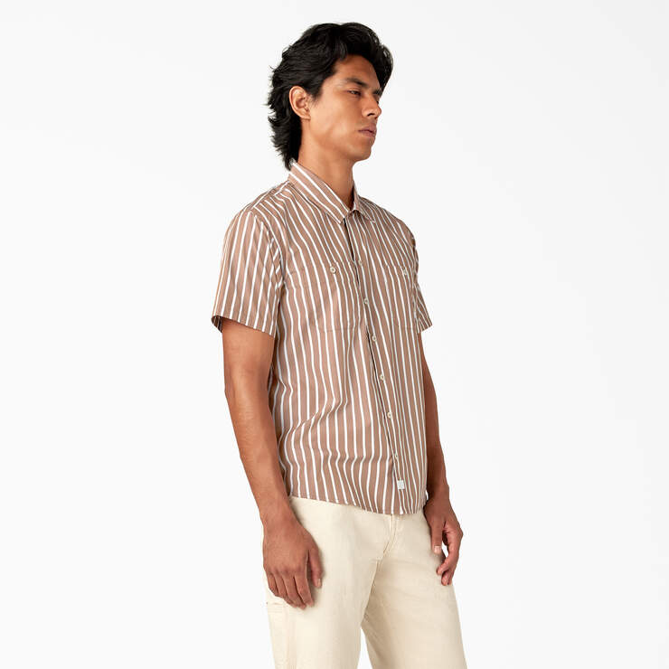 Dickies Premium Collection Poplin Service Shirt - Tan/White Stripe (TSW) image number 3