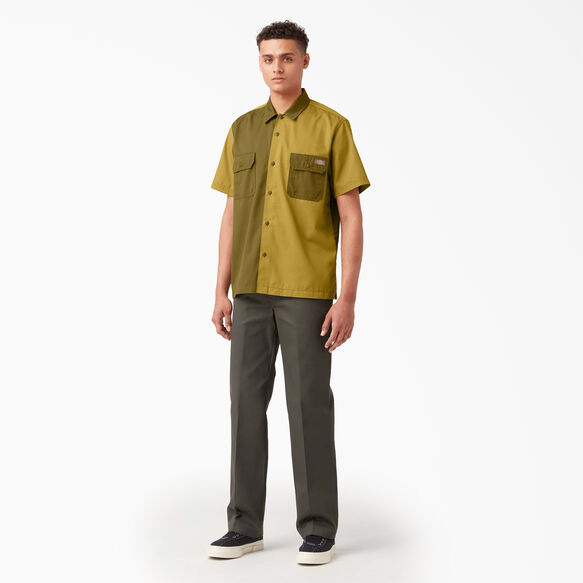 Twill Button-Up Short Sleeve Work Shirt - Rinsed Military/Moss Green &#40;R2G&#41;