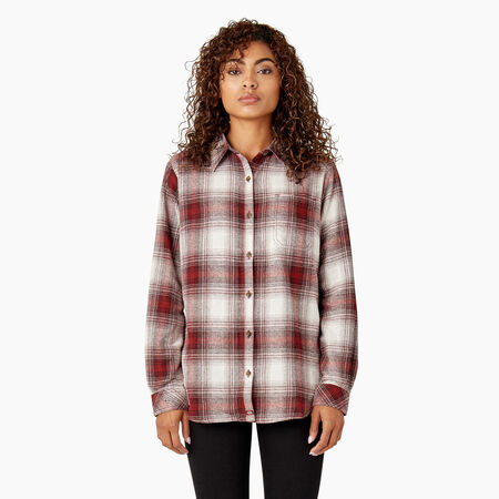 Women&#39;s Plaid Flannel Long Sleeve Shirt - Fired Brick Ombre Plaid &#40;C1X&#41;