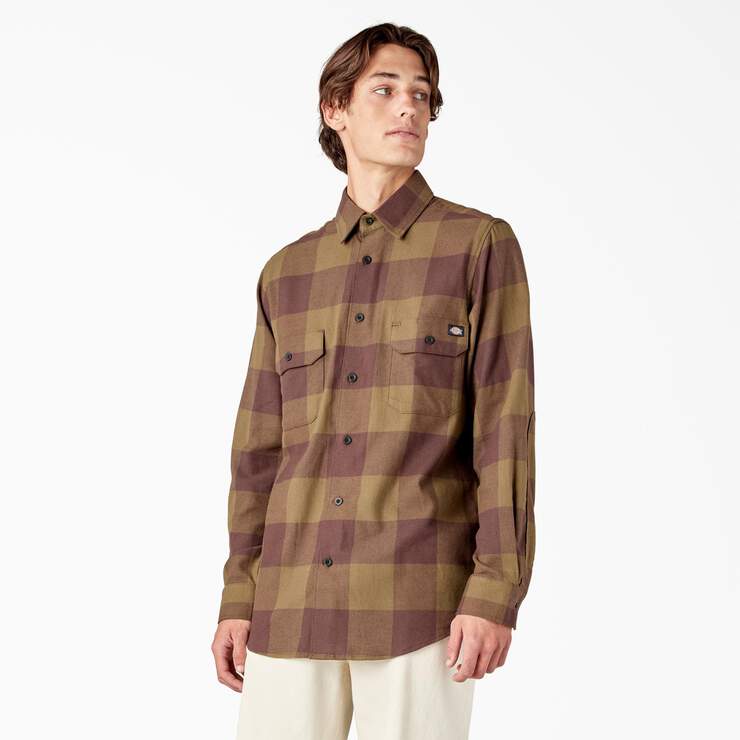 Long Sleeve Flannel Shirt - Dark Olive Buffalo Plaid (DBV) image number 1