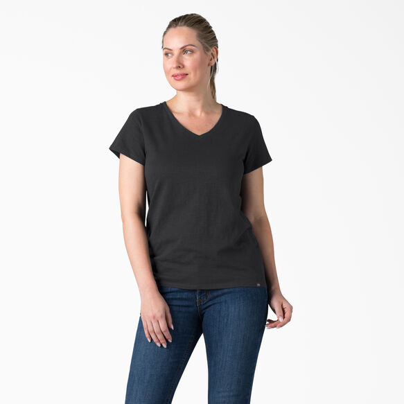 Women&#39;s Short Sleeve V-Neck T-Shirt - Black &#40;KBK&#41;