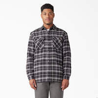 Water Repellent Fleece-Lined Flannel Shirt Jacket - Charcoal/Black Plaid (B1X)