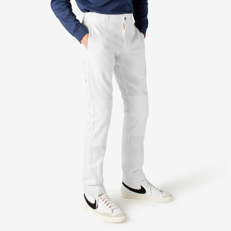 Skinny Fit Double Knee Work Pants - White (WH) image number 4