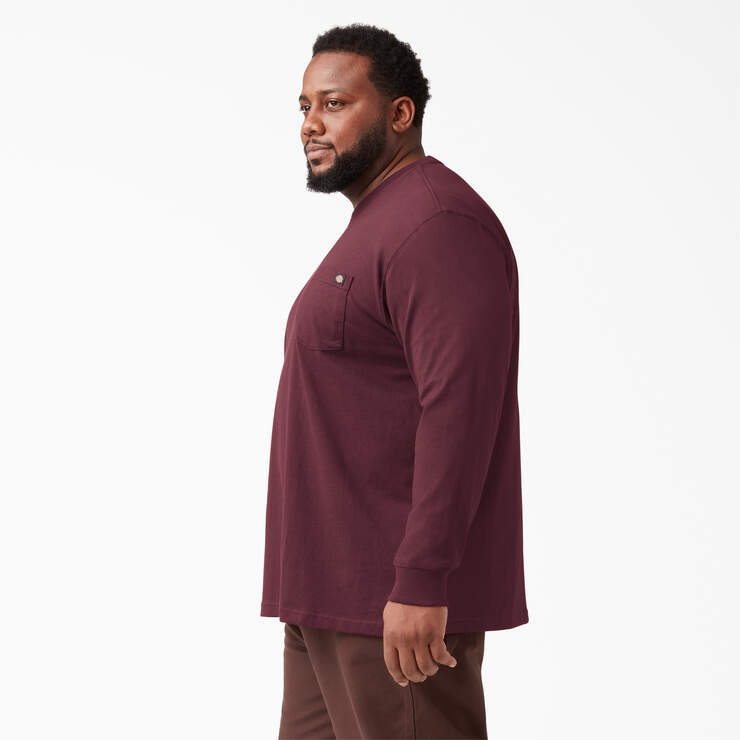 Heavyweight Long Sleeve Pocket T-Shirt - Burgundy (BY) image number 6