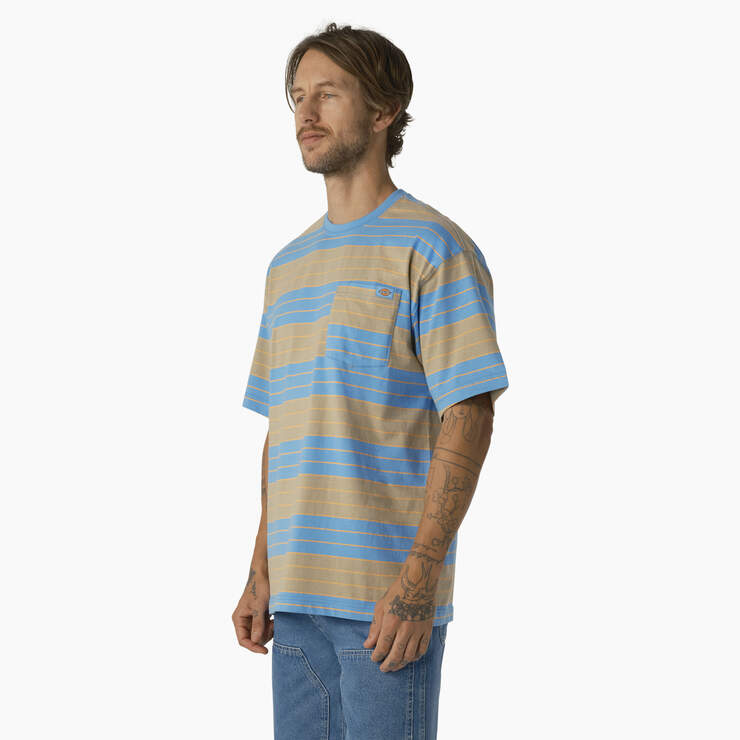 Relaxed Fit Striped Pocket T-Shirt - Azure Blue/Desert Sand Stripe (AST) image number 3